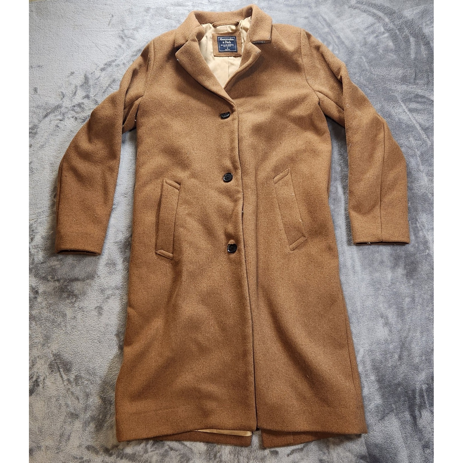 Abercrombie Fitch Coat Womens Small Beige Camel Wool Topcoat Dad